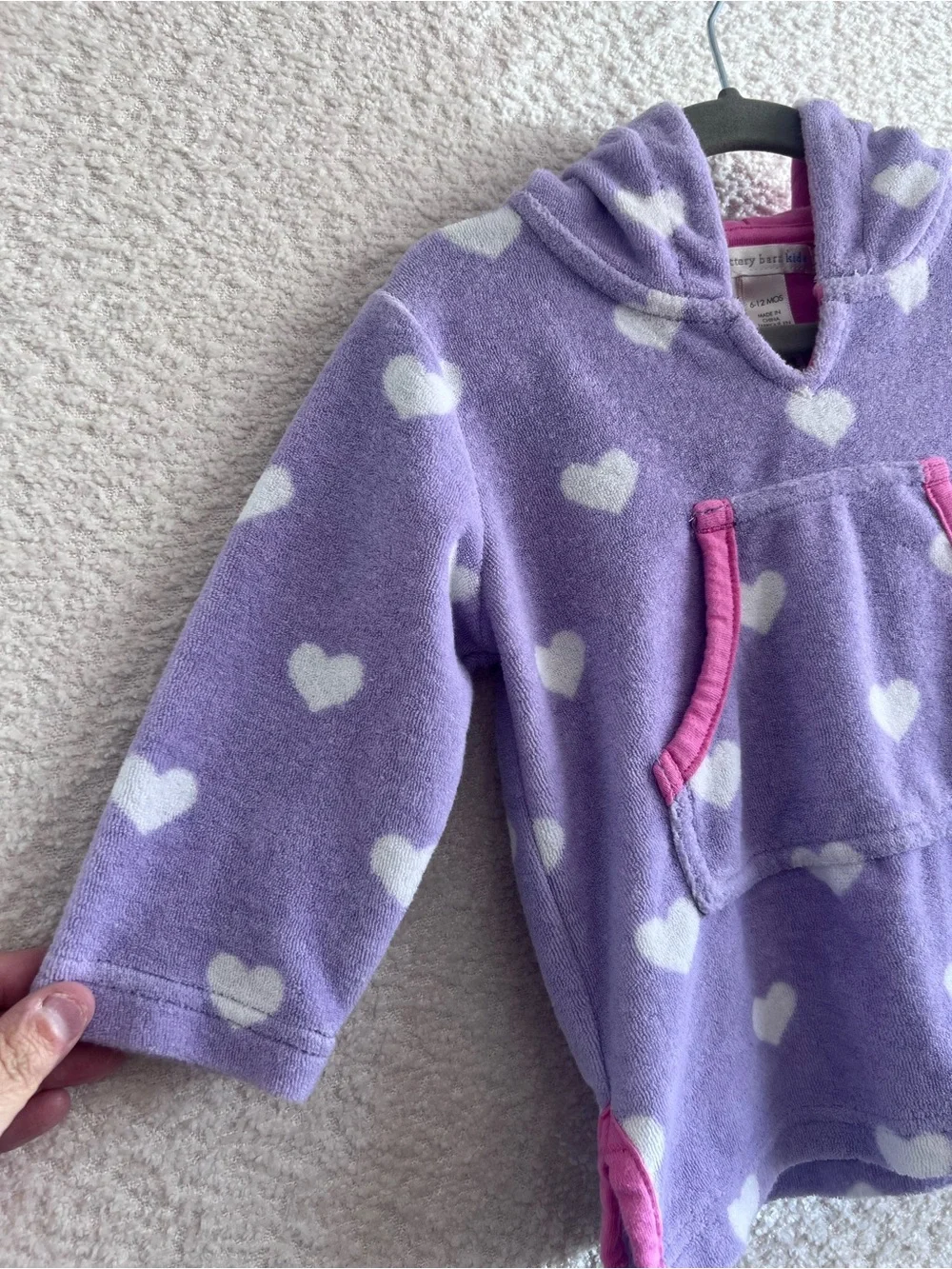 Pottery Barn Kids Terr‎y Cloth Hoodie Swimsuit Coverup Hearts Size 6-12 Months